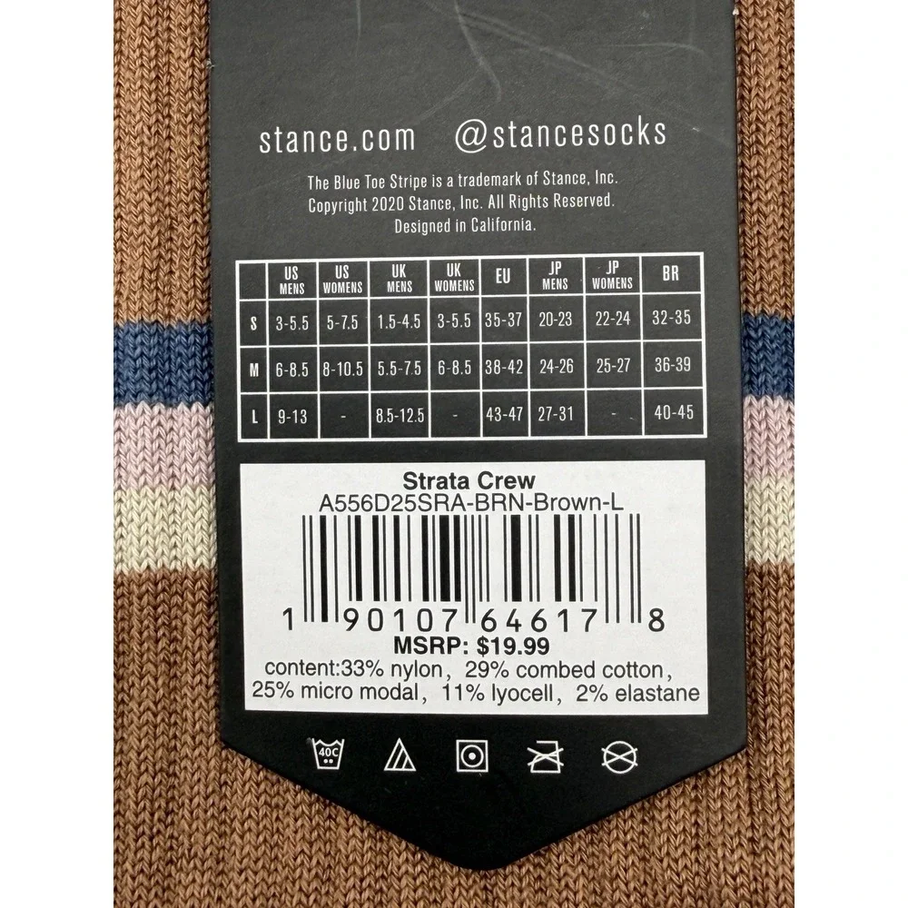 Stance Strata Crew Socks Brown Striped Butter Blend A556D25SRA Large NWT